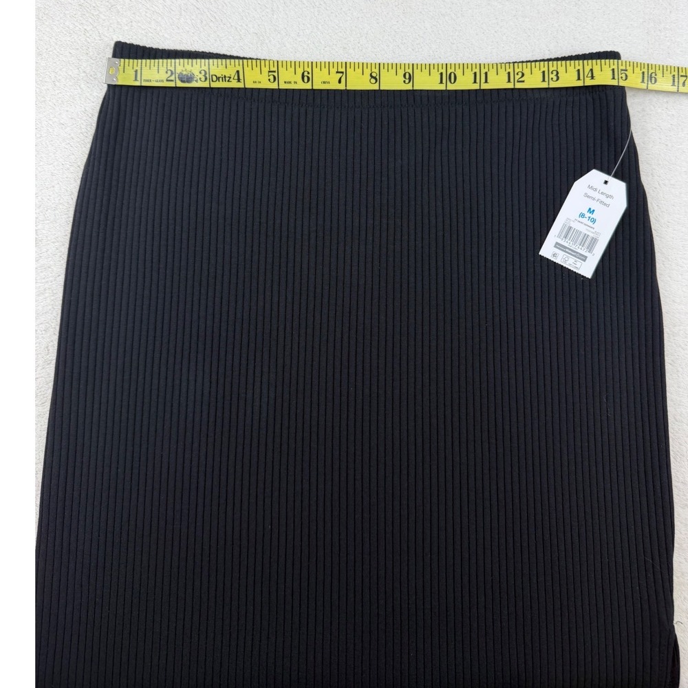 TIME & TRU Black Rib Knit Stretch Elastic Waist Side Slit Midi Column Skirt M - Picture 7 of 10